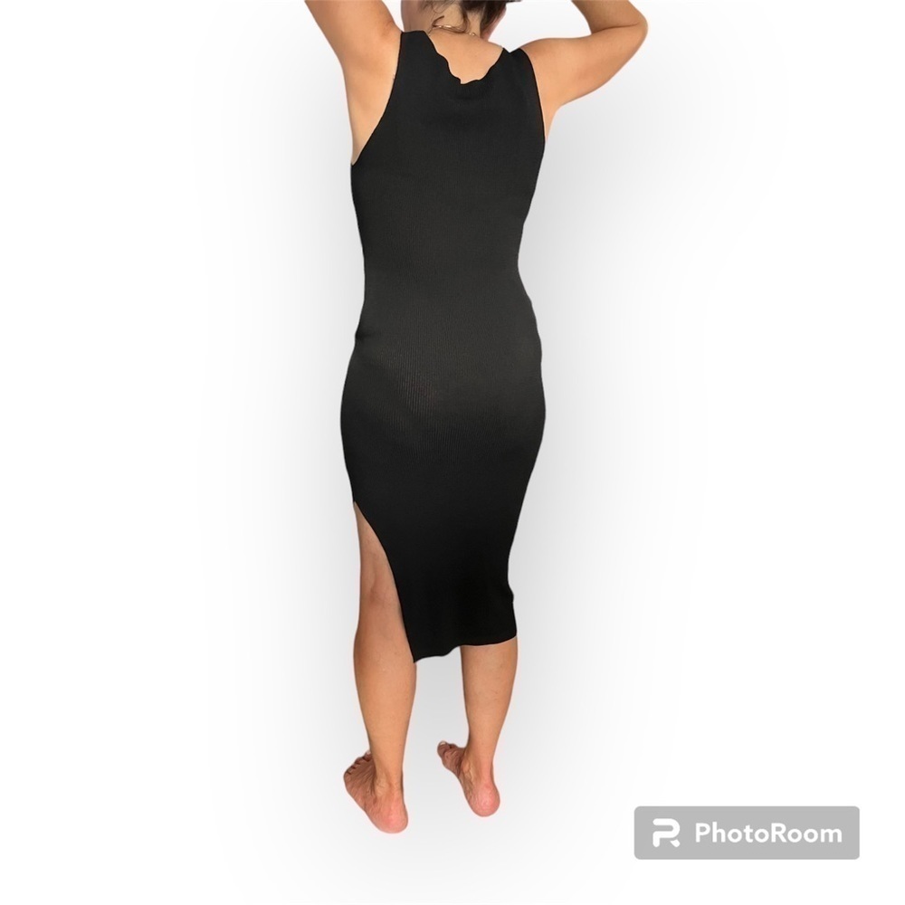 Midriff cutout Sweater Dress Cut out Waist 2 way, black, size L, side slit - Picture 4 of 7